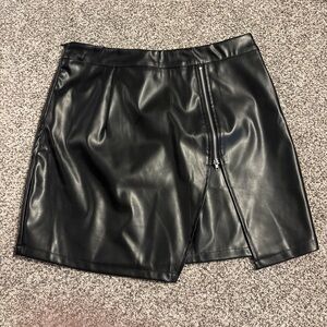 Black Faux Leather Zip-Front Mini Skirt